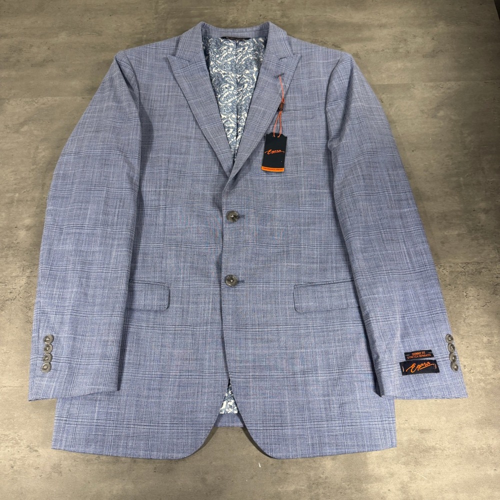 Egara Suit Separate Jacket Mens 44L Skinny Fit Light Blue Glen Plaid NEW $210